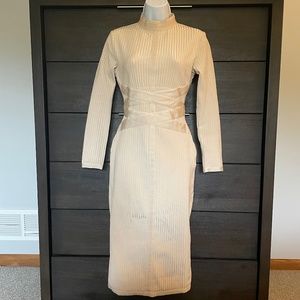 Cream/Off-White, Bodycon Bandage Midi Dress - Size Medium